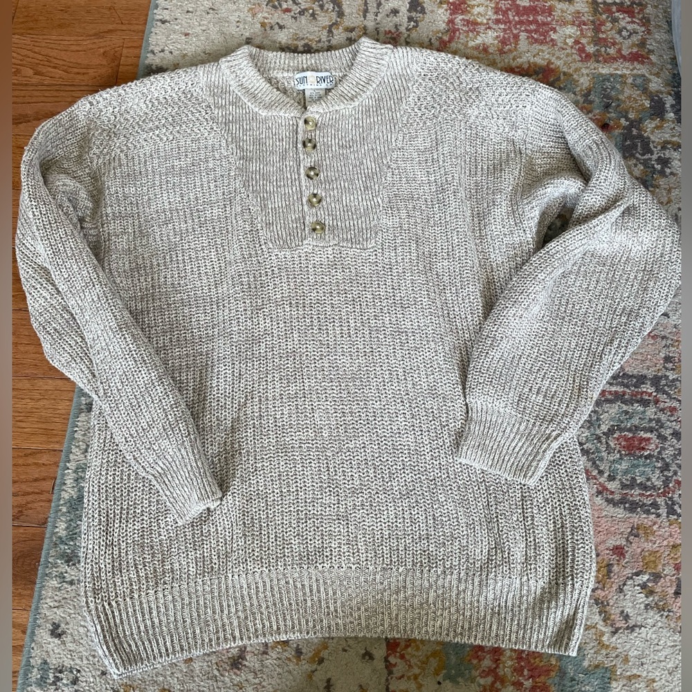 Sun River  Neutral Cream-Beige Knit Henley Sweater
